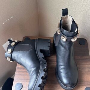 Steve Madden Black Ankle Boots with Gold Embellishments